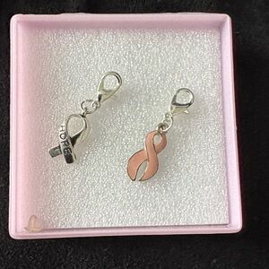 Silver and Pink Ribbon Charm Set